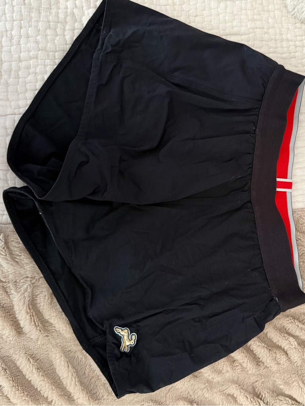 Tracksmith Black Running Shorts with Red Waistband Stripe